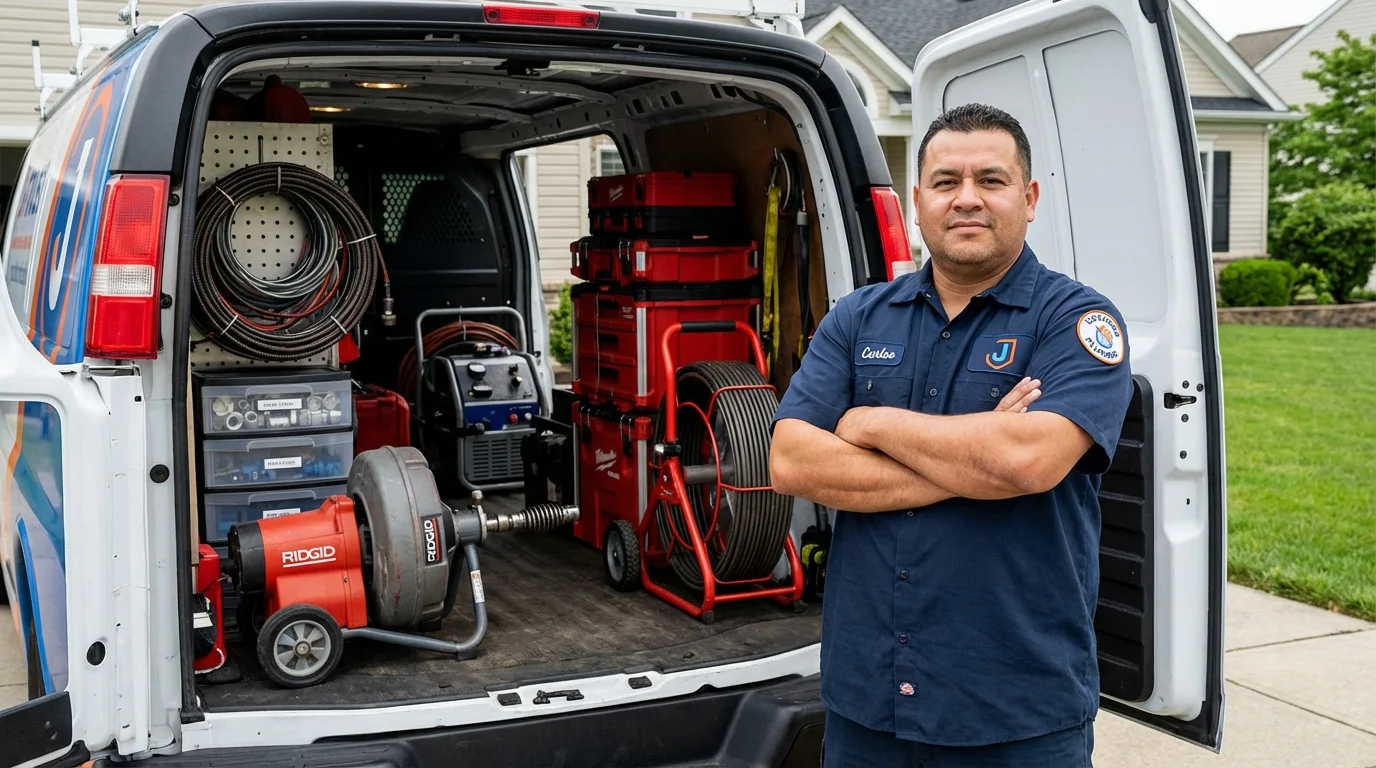 Professional drain cleaning equipment and Johns Plumbing LLC plumber in Stewartville