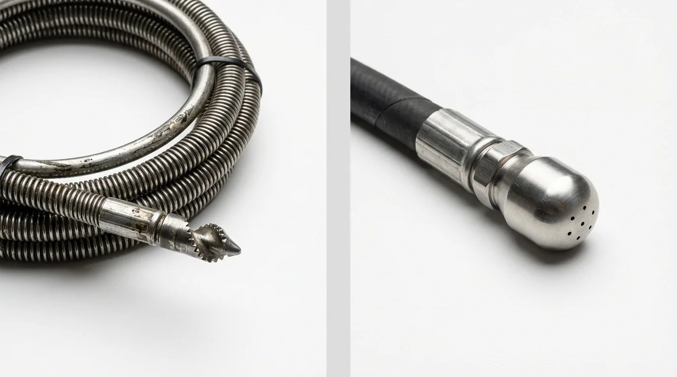 Drain snake cable and hydro jetting nozzle used for drain cleaning in Stewartville, MN