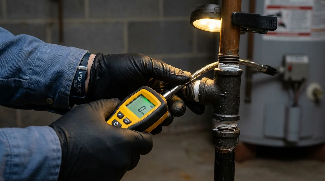 Gas leak detection with electronic sniffer by Johns Plumbing LLC in Stewartville