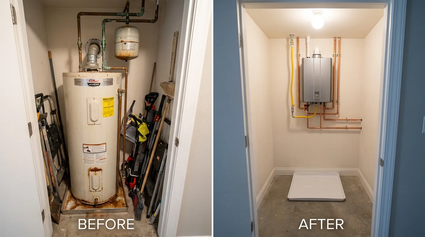 Tank water heater versus wall-mounted tankless unit comparison for Stewartville, MN homeowners